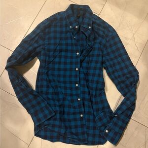 J. Crew Blue and Black Plaid Oxford Shirt